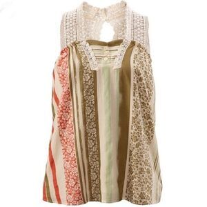 CAbi Whisper Multi-Color Striped Boho Lace Tank